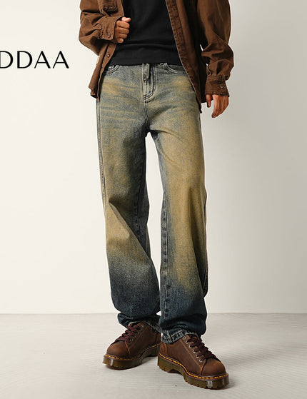 Gradient Blue Loose Straight Jeans with Retro Style - 28 / Vintage Blue - Men’s Jeans