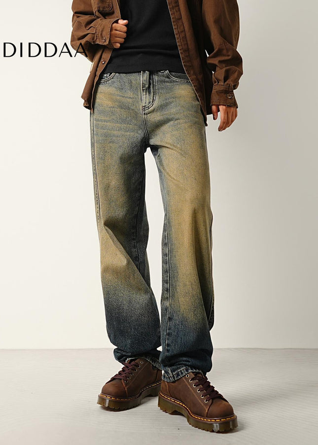 Gradient Blue Loose Straight Jeans with Retro Style - Men’s Jeans