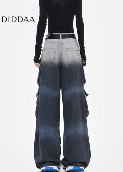 Gradient Multi-Pocket Wide-Leg Cargo Jeans - Women’s Jeans