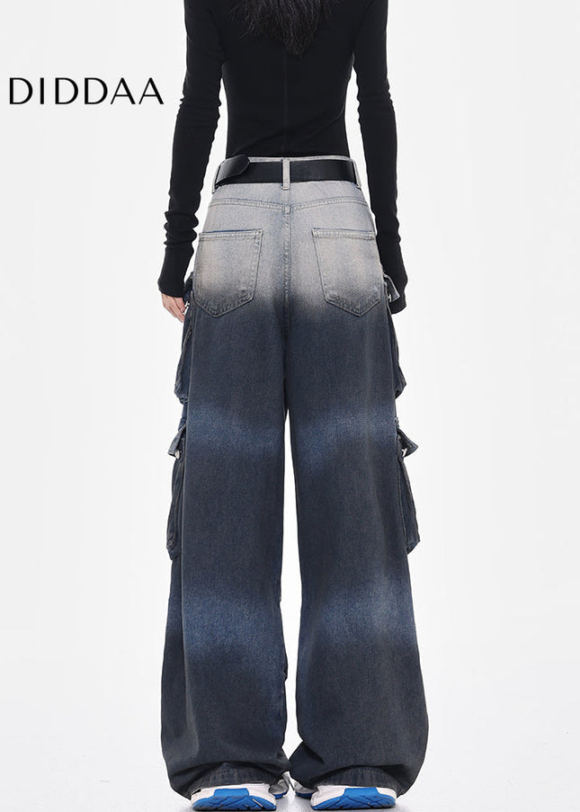 Gradient Multi-Pocket Wide-Leg Cargo Jeans - Women’s Jeans