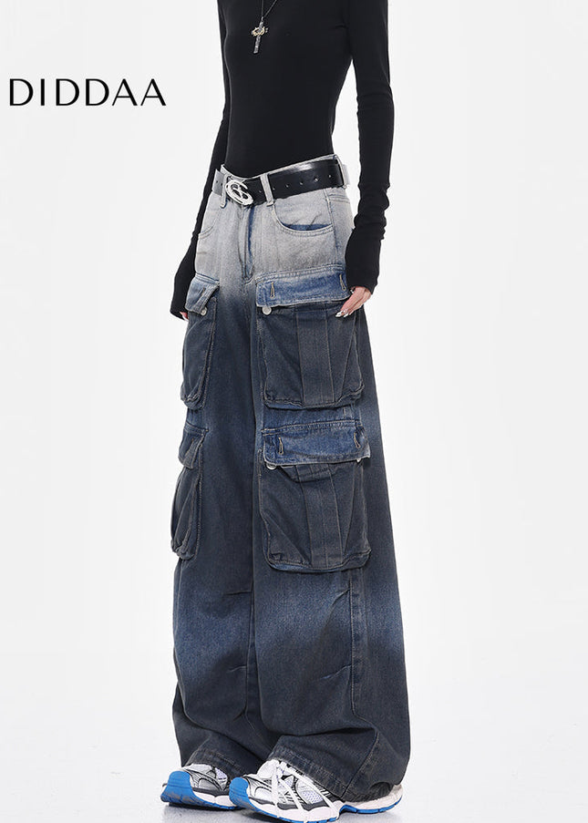 Gradient Multi-Pocket Wide-Leg Cargo Jeans - Women’s Jeans