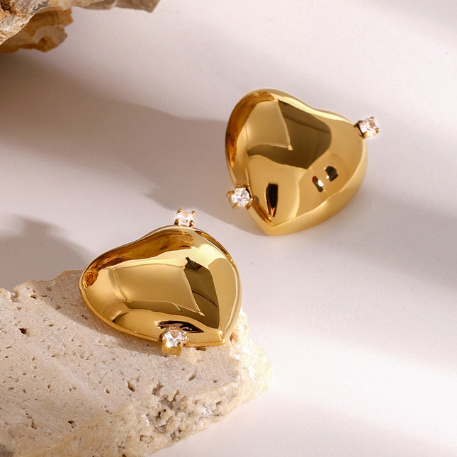 Jieding European and American stainless steel love earrings high-end niche zircon earrings titanium steel non-fading earrings cross-border