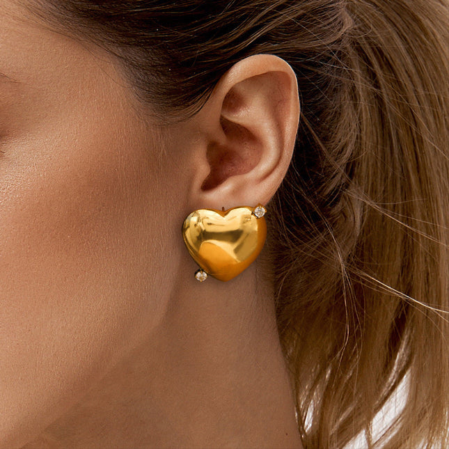 Jieding European and American stainless steel love earrings high-end niche zircon earrings titanium steel non-fading earrings cross-border