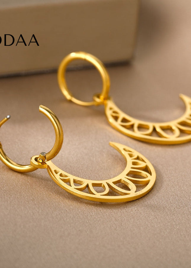 Grandeur Earrings | Gold Half Moon Hoop Earrings - Earrings