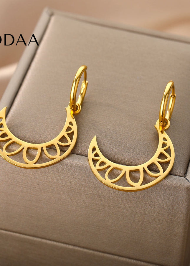 Grandeur Earrings | Gold Half Moon Hoop Earrings - Earrings