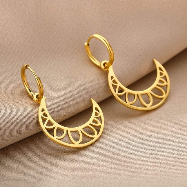 Grandeur Earrings | Gold Half Moon Hoop Earrings - Gold - Earrings