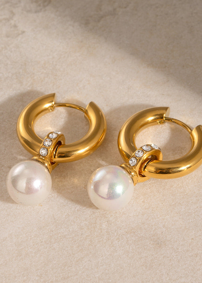 Jieding European and American stainless steel diamond pearl earrings high-quality earrings titanium steel earrings cross-border earrings women