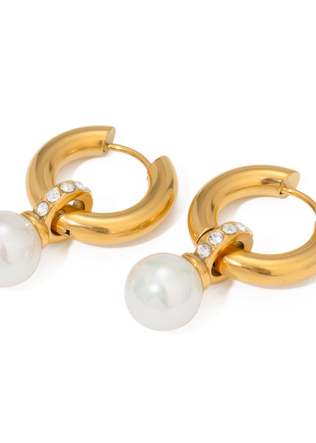 Jieding European and American stainless steel diamond pearl earrings high-quality earrings titanium steel earrings cross-border earrings women