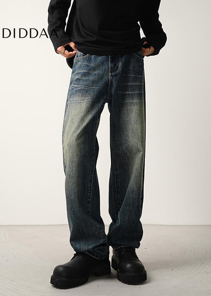 Graphite Vintage Distressed Wide Leg Jeans - Men’s Jeans