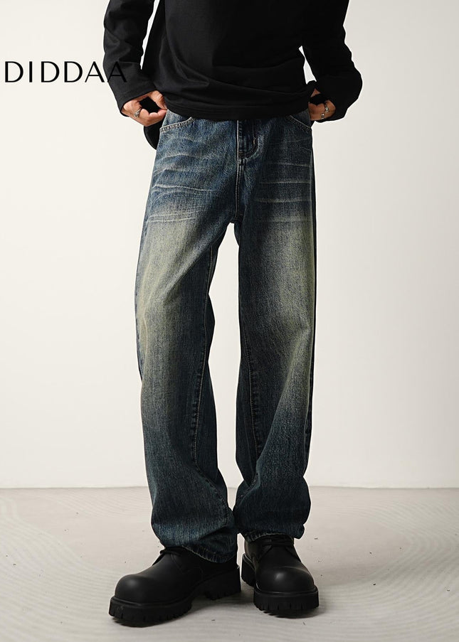 Graphite Vintage Distressed Wide Leg Jeans - Men’s Jeans