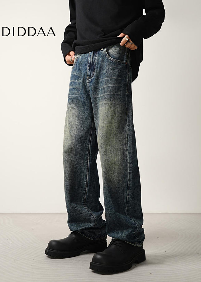 Graphite Vintage Distressed Wide Leg Jeans - Men’s Jeans