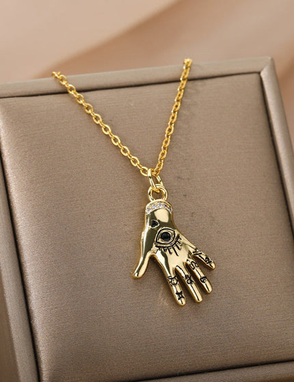 Grasp Pendant Necklace | Gold Hand Eye Chain - Gold - Necklaces
