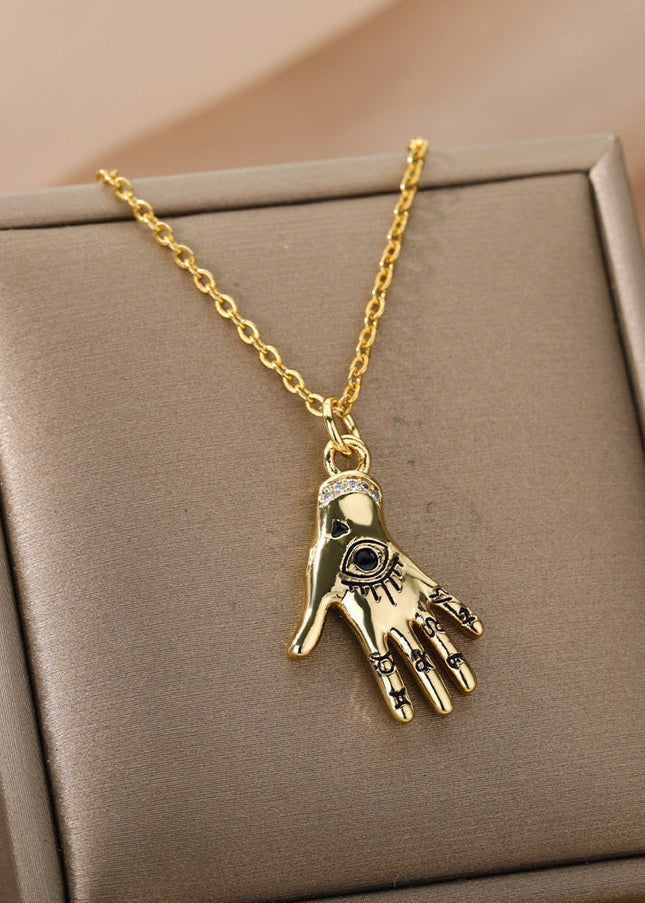Grasp Pendant Necklace | Gold Hand Eye Chain - Gold - Necklaces