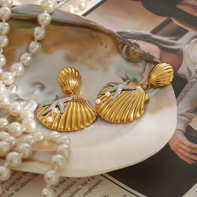 Jieding European and American stainless steel ocean earrings, light luxury, high-end earrings, design sense, niche earrings, titanium steel jewelry women