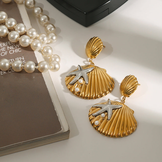 Jieding European and American stainless steel ocean earrings, light luxury, high-end earrings, design sense, niche earrings, titanium steel jewelry women