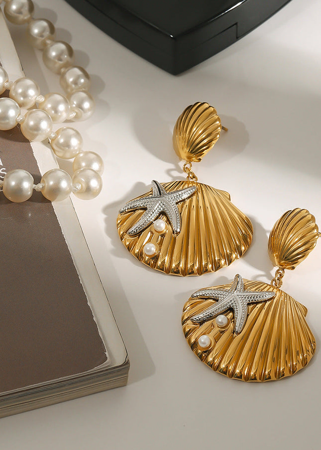 Jieding European and American stainless steel ocean earrings, light luxury, high-end earrings, design sense, niche earrings, titanium steel jewelry women