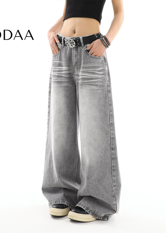 Gray Distressed Straight Leg Jeans for Women Casual Loose Drape - S / Grey - Women’s Jeans