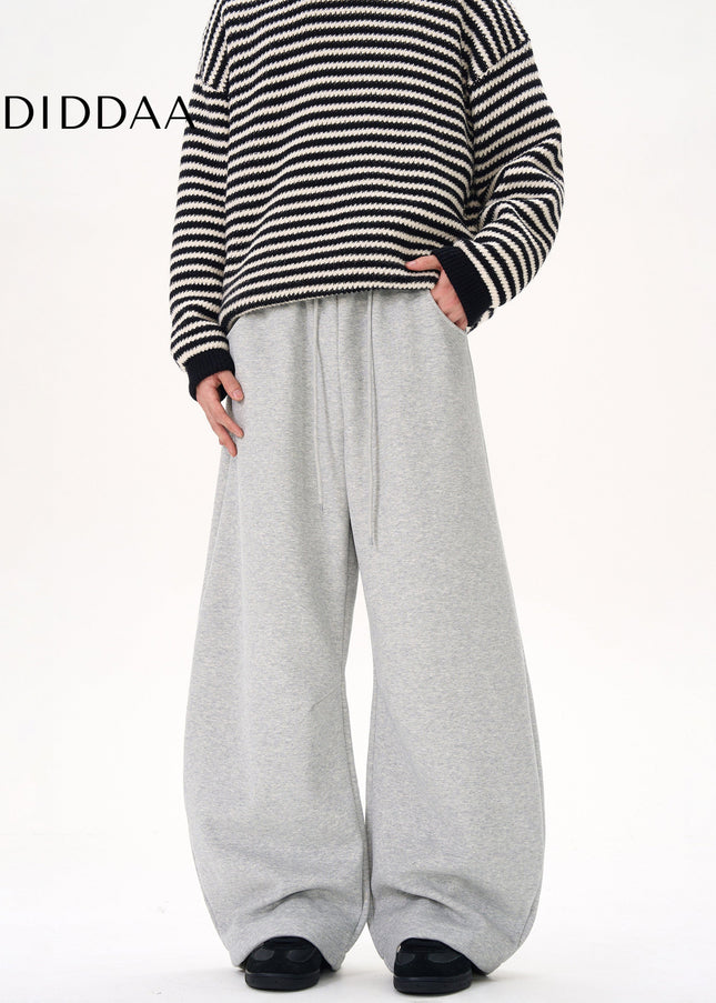 Gray Elasticated Waist Fleece Sweatpants Unisex Casual Pants - Unisex Sweatpants