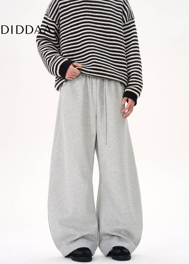 Gray Elasticated Waist Fleece Sweatpants Unisex Casual Pants - Unisex Sweatpants