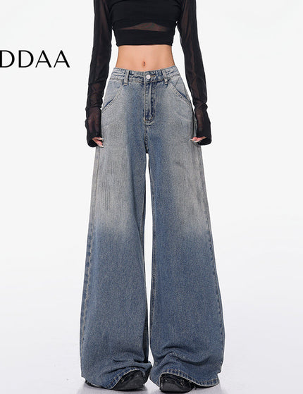 Gray Gradient Loose Wide-Leg Jeans for Women - S / Mid Blue - Women’s Jeans