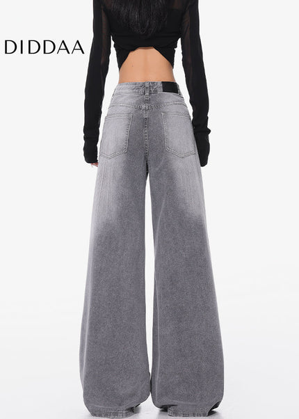 Gray Gradient Loose Wide-Leg Jeans for Women - Women’s Jeans