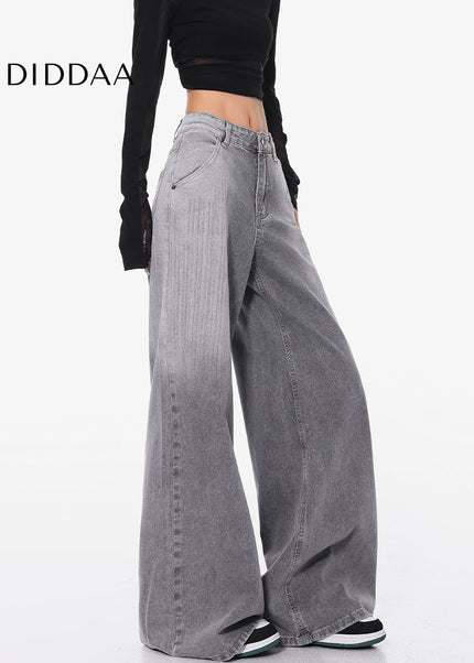 Gray Gradient Loose Wide-Leg Jeans for Women - Women’s Jeans