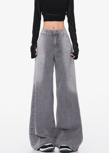 Gray Gradient Loose Wide-Leg Jeans for Women - Women’s Jeans