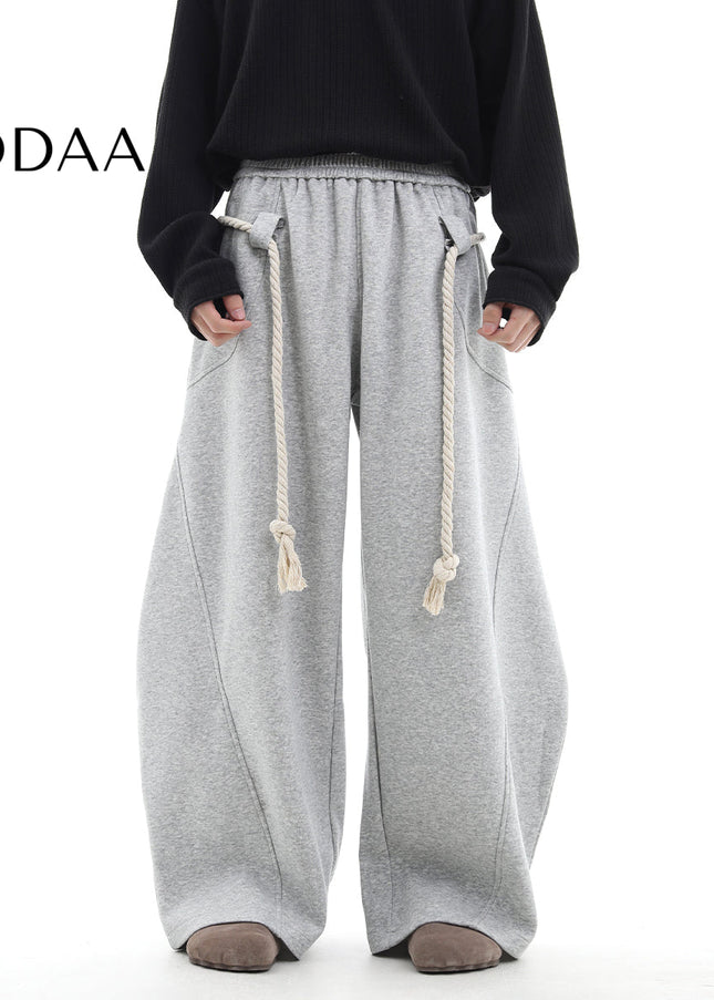 Gray Handmade Thick Rope Wide-Leg Scimitar Pants - S / Grey - Unisex Sweatpants