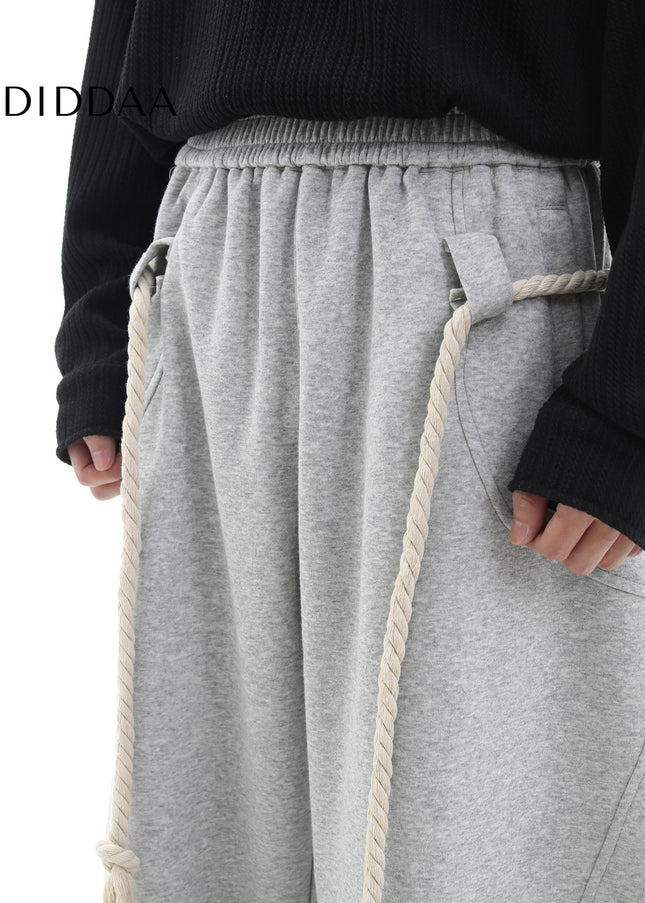 Gray Handmade Thick Rope Wide-Leg Scimitar Pants - Unisex Sweatpants