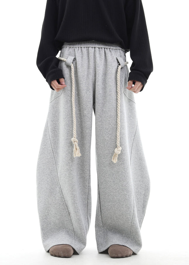 Gray Handmade Thick Rope Wide-Leg Scimitar Pants - Unisex Sweatpants