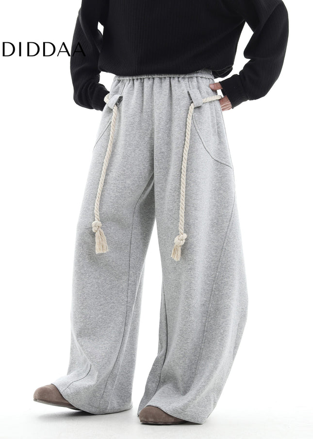 Gray Handmade Thick Rope Wide-Leg Scimitar Pants - Unisex Sweatpants