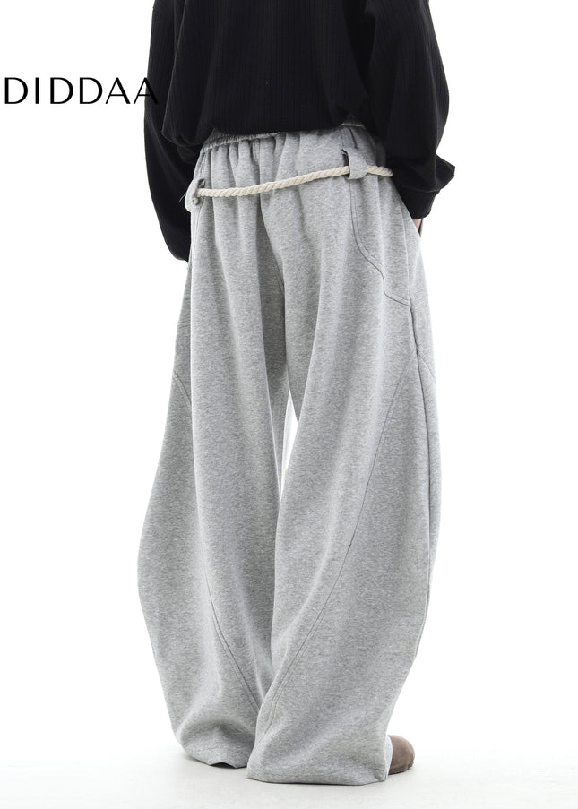Gray Handmade Thick Rope Wide-Leg Scimitar Pants - Unisex Sweatpants