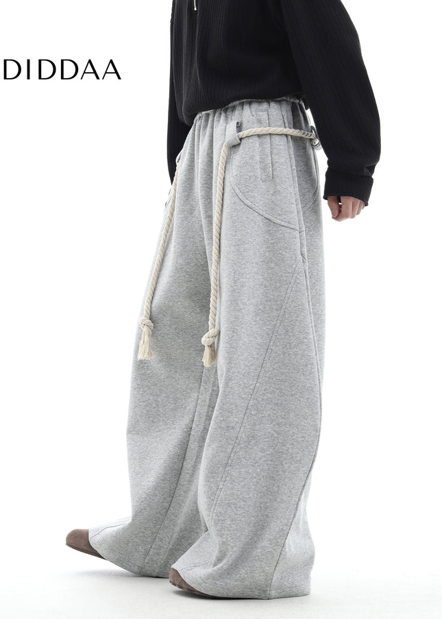 Gray Handmade Thick Rope Wide-Leg Scimitar Pants - Unisex Sweatpants