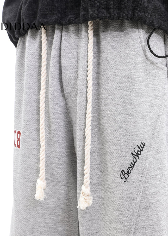 Gray Heavy Loose Scimitar Wide-Leg Pants for Men and Women - Unisex Sweatpants