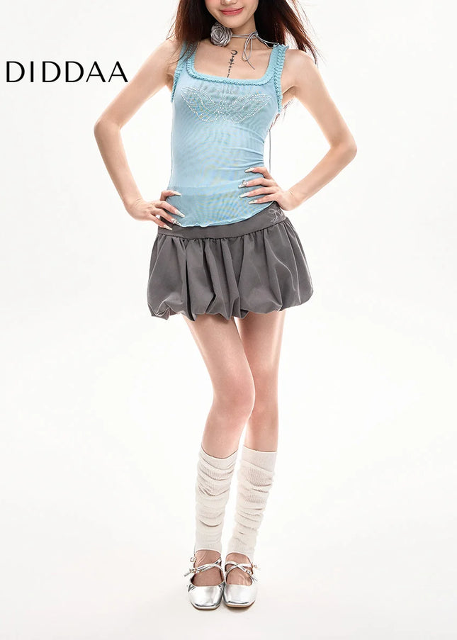 Gray High Waist A-Line Chiffon Skirt Women’s Summer Tutu - Skirts