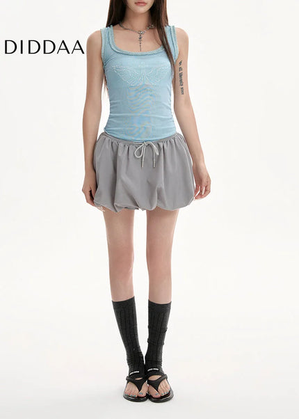 Gray High Waist Fluffy A-Line Summer Skirt for Women - Skirts