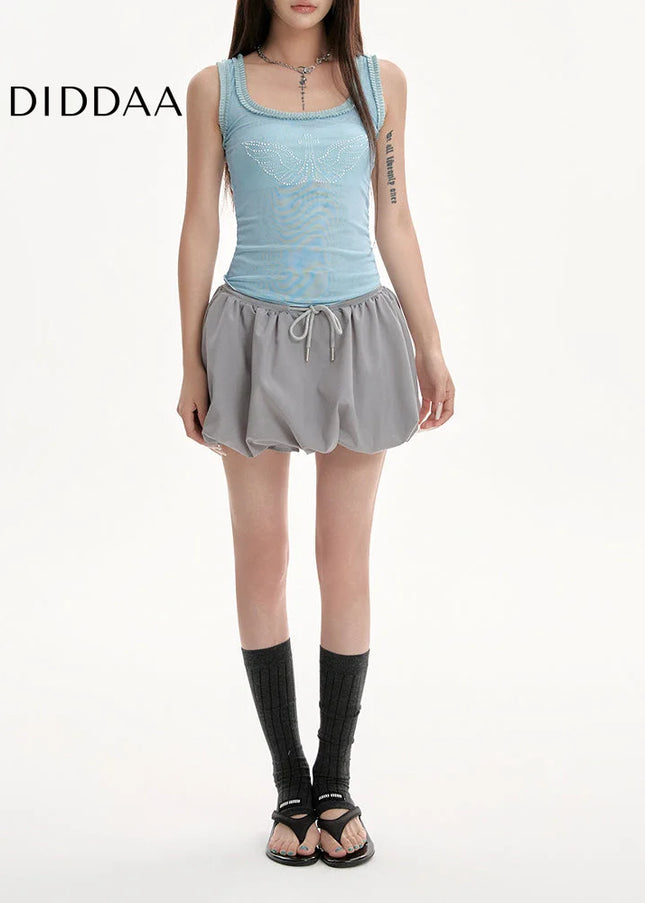 Gray High Waist Fluffy A-Line Summer Skirt for Women - Skirts