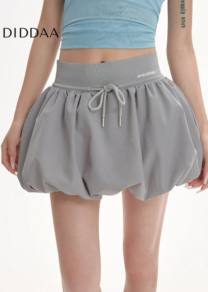 Gray High Waist Fluffy A-Line Summer Skirt for Women - Skirts