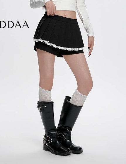 Gray High Waist Pleated A-Line Skirt for Women - S / Black - Skirts