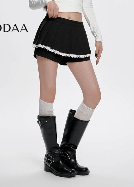 Gray High Waist Pleated A-Line Skirt for Women - S / Black - Skirts