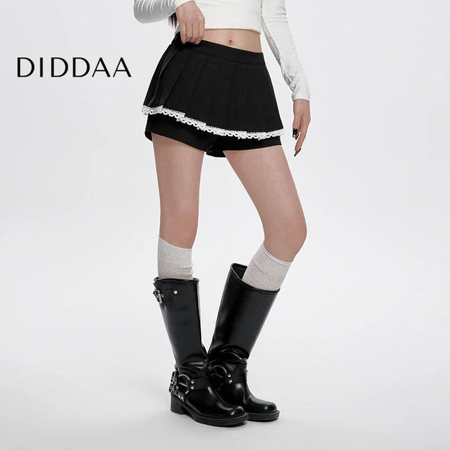Gray High Waist Pleated A-Line Skirt for Women - S / Black - Skirts