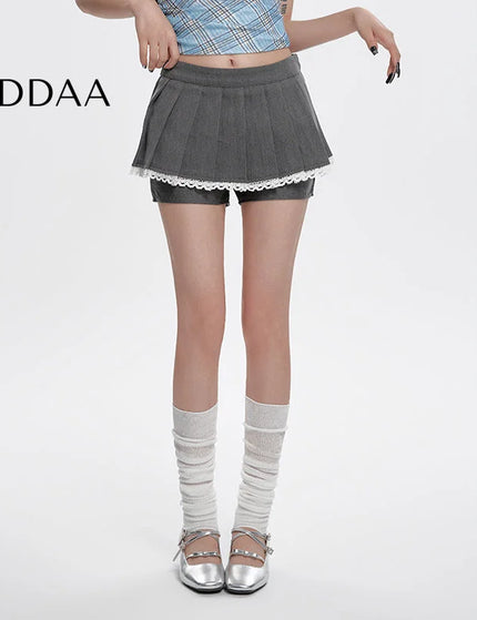 Gray High Waist Pleated A-Line Skirt for Women - S / Grey - Skirts