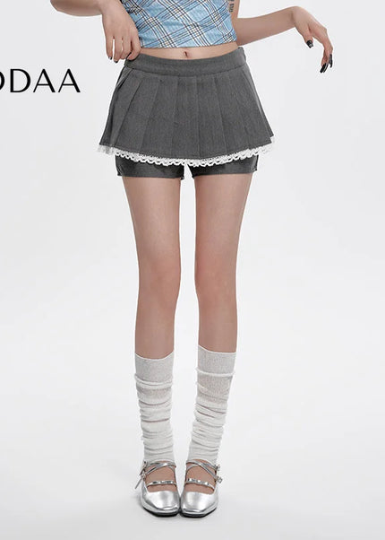 Gray High Waist Pleated A-Line Skirt for Women - S / Grey - Skirts