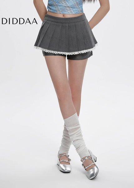 Gray High Waist Pleated A-Line Skirt for Women - Skirts
