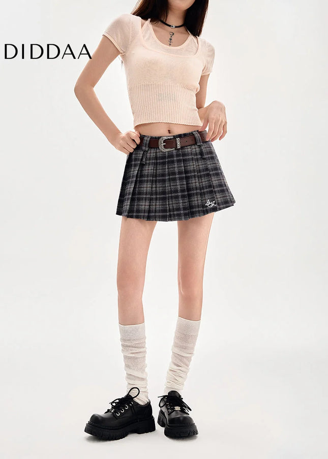 Gray High Waist Slim A-Line Pleated Skirt for Women - Skirts