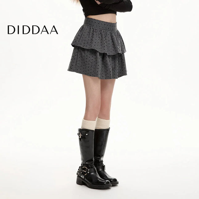 Gray High Waist Slim Polka Dot Woolen Skirt Winter 2024 - S / Grey - Skirts