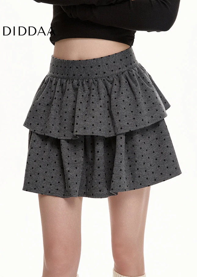 Gray High Waist Slim Polka Dot Woolen Skirt Winter 2024 - Skirts