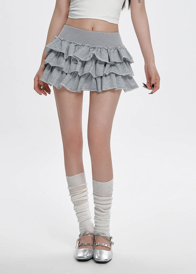 Gray High-Waisted A-Line Puffy Cake Skirt for Women - Skirts