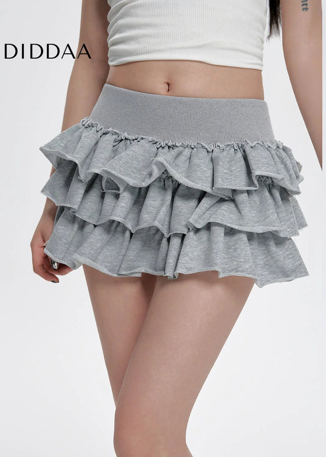 Gray High-Waisted A-Line Puffy Cake Skirt for Women - Skirts