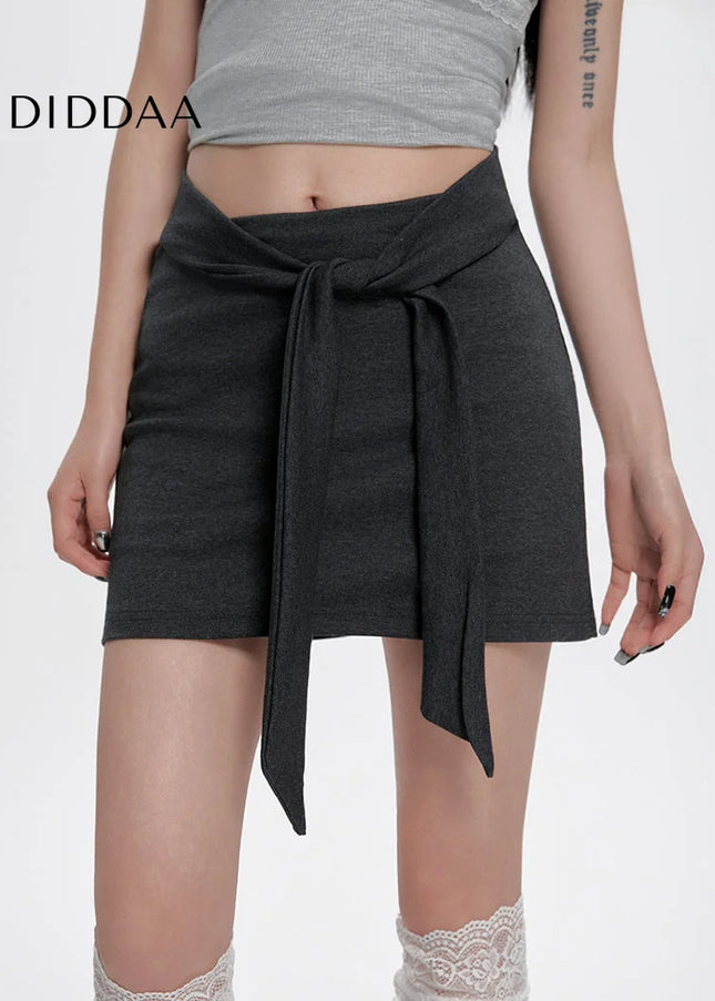 Gray High-Waisted A-Line Strappy Skirt for Women - Skirts